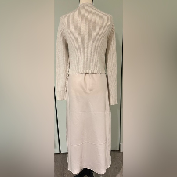 NEW RACHEL ZOE Size M Cream Satin Maxi Dress with Knit Criss Cross Sweater - Picture 3 of 13